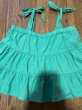 American Eagle Tie Strap Ruffle Tank Top Green XS